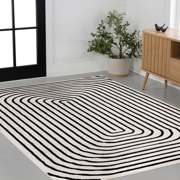 Freya High-Low Modern Scandinavian Arch Stripe Monotone Indoor/Outdoor Area Rug